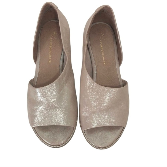 Anthropologie Souvenir D'Orsay Metallic Beige Leather Open Toe Flats Women’s 7 - Picture 5 of 7